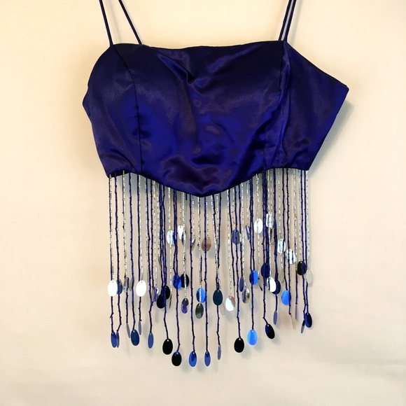 Tops - 🔴 Cropped Blue Sequin Beaded Belly Dancing Top 6
